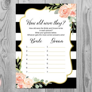 How old were they, How old was the Bride and Groom, Guess the Ages, Coed Wedding Shower game, Bridal shower Game, Printable Game TH74.2