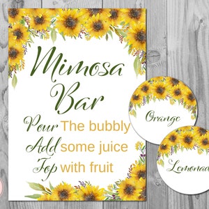 Sunflower Floral Mimosa Bar Sign, Bubbly Bar Sign, Wedding Bar Sign, Printable Sign, Wedding Decoration Sign, Engagement Party TH80