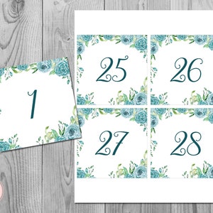 Teal Floral Wedding Table Numbers Printable, DIY Table Number Sign, Wedding Table Numbers - Digital File, DIY Print TH77 TN25