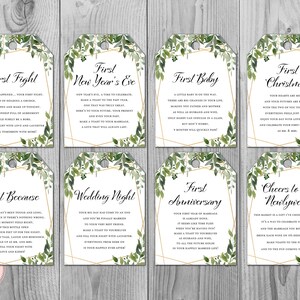 Greenery Milestone Wedding Tags, Wine Tag Firsts, milestone wine labels wedding, marriage milestone labels, wedding gift for couple TH93