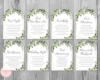 Greenery Milestone Wedding Tags, Wine Tag Firsts, milestone wine labels wedding, marriage milestone labels, wedding gift for couple TH93