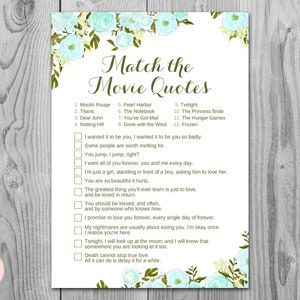 Cyan Movie Matching Game, Famous Love Quote Movie Game, Coed Bridal shower game, Bridal shower activity, Printable Game WD76 TH24