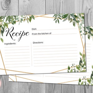 Tarjeta de recetas de vegetación, ducha nupcial, tarjeta imprimible, ducha de boda, juegos de ducha nupcial, actividad de ducha nupcial coed TH93