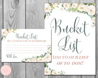 Cream Floral Wedding Bucket List, Printable Bucket List, Wedding Wishes, Guestbook Alternative, Printable, Digital Download TH61 dd