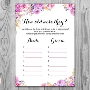 Purple How old were they, How old was Bride and Groom, Guess the Age, Coed Wedding Shower game, Bridal shower Game, Printable Game WD72 TH19