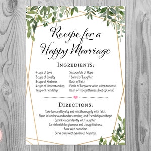 Greenery Una ricetta per un segno stampabile happy marriage, doccia nuziale, cartello doccia nuziale, attività doccia nuziale, segno stampabile TH93