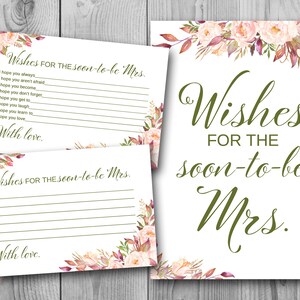 Boho Floral Deseos para la novia para ser tarjeta, deseos para el pronto para ser la señora, actividades de fiesta de compromiso, juego de ducha nupcial wd85 TH46