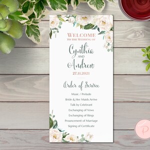 Cream Floral Wedding Program, Kerstprogramma's, Afdrukbaar, Kerstmis Winter, Programma's Sjabloon - Digitaal Bestand, DIY Print TH61 PR09