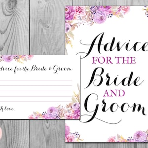 Purple Advice for the Bride Groom Card & Sign, Printable Advice Cards, Wedding Shower, Bridal shower Game Printable, Download WD72 TH19