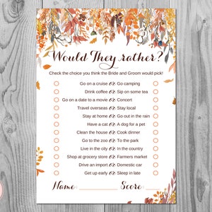 Autumn Fall Would they rather bridal shower game, Who knows the Bride and Groom Best, Bridal Shower Games, Garden Games Download WD84 TH47