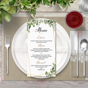 Menu verdure, Menu mariage imprimable, Menu mariage personnalisé imprimable, Modèle de menu mariage personnalisé, Fichier numérique TH93 WM200