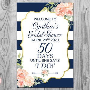 Navy & Gold Personalized Welcome bridal shower sign, Wedding Sign, Wedding Decoration Sign, Engagement Party sign DIY Print TH74.1 WS37