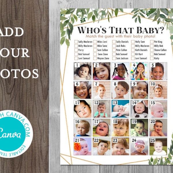 Editable Who is That Baby Game, Guess the Guest Baby Photos, Baby Shower Games, Digital Downloads, Who is the baby, TH93 TLC659T BABY canva