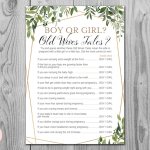 Greenery Boy or Girl, Old Wives Tales game, Baby Shower Games, Gender Reveal signs, Old Wives Tales sign, He Or She Gender Reveal TH93