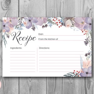 Tarjeta de receta floral púrpura, despedida de soltera, tarjeta imprimible, despedida de soltera, juegos de despedida de soltera, actividad de despedida de soltera mixta TH71