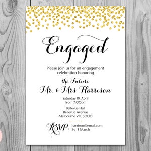 Gold Printable Engagement Party Invitation, Personalized Invitation, Wedding Invitation, Engaged Invitation, Wedding Invite TH22 dd