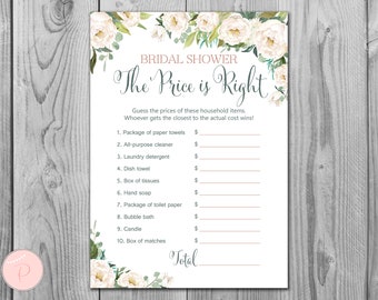 Off-white Floral Price is Right game printable, Bridal Shower games, Wedding Shower game, Bachelorette, Wedding Shower Download TH61