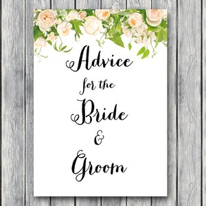 Advice for the Bride and Groom Card &amp; Sign, Printable Advice Cards ...