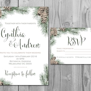 Conjunto de invitación de boda de Pinecone, invitación de boda imprimible, ducha de bebé, personalizado, invitación de boda suite WS73 TH54 WI39