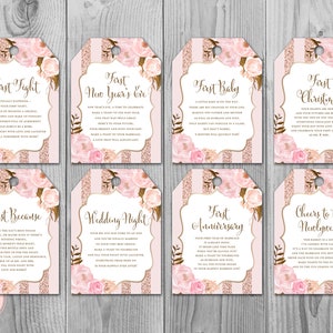 Rose Gold Floral Wine Tag Firsts, milestone wine labels wedding, Milestone Wedding Tags, marriage milestone labels, wedding gift WD90 TH55