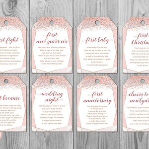 Rose Gold Milestone Wedding Tags, Wine Tag Firsts, mijlpaal wijnetiketten bruiloft, huwelijk mijlpaal etiketten, huwelijkscadeau voor paar TH95.1