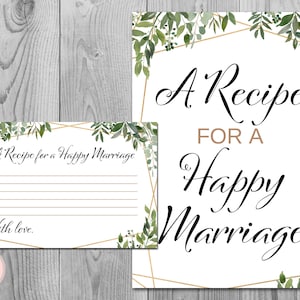 Greenery Uma receita para um cartão para impressão de casamento feliz, chá de casamento, jogo de chá de panela, atividade de chá de panela, jogo para impressão TH93