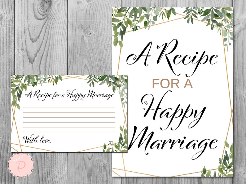 Greenery A Recipe for a Happy Marriage Printable Card Wedding | Etsy