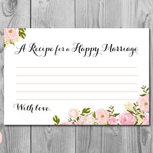 幸せな結婚のためのピンクの牡丹のレシピ 印刷可能なカード、ウェディング シャワー、ブライダル シャワー ゲーム、ブライダル シャワー アクティビティ、印刷可能なゲーム WD67 TH18