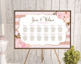 Rose Gold Printable Custom Wedding Seating Chart, Wedding Seating Poster, Pink Seating Sign, Seating Board, Digital File DIY WD90 TH55 WC134