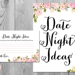 Peonies Date Night Ideas, Date Night Cards, Date Night Sign, Bridal Shower Activity, Bridal shower game, Engagement Party Game WD67 TH13
