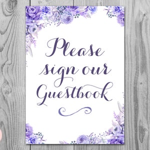 Purple Guestbook Sign, Instant Download, Printable Decoration Sign, Wedding Guest book Sign, Engagement Party Guestbook, Guestbook TH53