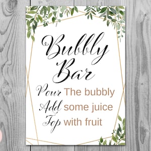Greenery Bubbly Bar Sign, Mimosa Bar Sign, Wedding Bar Sign, Printable Sign, Wedding Decoration Sign, Bridal Shower Decoration TH93