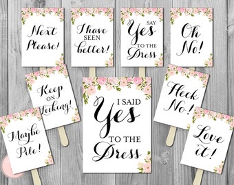Peonies I Said YES To The Dress Sign, wedding dress Paddle sign, Say yes to the dress Printable sign, Wedding decoration sign WD67 TH13