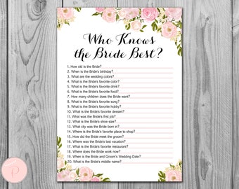 Pink How well do you know the Bride game, Who knows the bride best, Engagement , Bridal shower Game Printable, Instant Download WD67 TH18