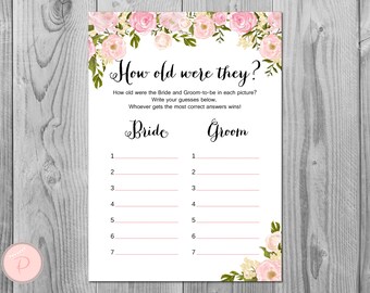 How old were they, How old was the Bride and Groom, Guess the Ages, Coed Wedding Shower game, Bridal shower Game, Printable Game wd67 TH13