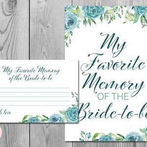 Teal My Favorite Memory of the Bride to-be, Memory Lane Game, Engagement Party Game, Bridal shower Game Printable Instant Download TH77