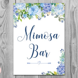 Blue Hydrangea Floral Mimosa Bar Sign, Bubbly Bar Sign, Wedding Bar Sign, Printable Sign, Wedding Decoration Sign, Engagement Party TH84