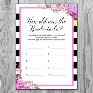 Magenta Floral How old was the Bride to be Bridal Shower game, Guess the age of Bride, Bridal shower game, Bridal shower activity WD79 TH34