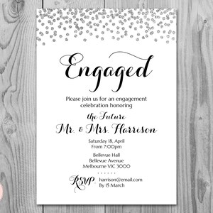 Silver Printable Engagement Party Invitation, Invitation personnalisée, Invitation de mariage, Invitation d’argent, Engagement d’argent, TH63