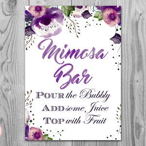 Purple Mimosa Bar Sign, Bubbly Bar Sign, Wedding Bar Sign, Printable Sign, Wedding Decoration Sign, Engagement Party Mimosa  WD83 TH43