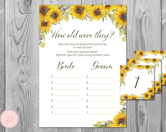 Sunflower How old were they, How old was the Bride Groom, Guess the Ages, Coed Wedding Shower, Bridal shower Game, Printable Game TH80