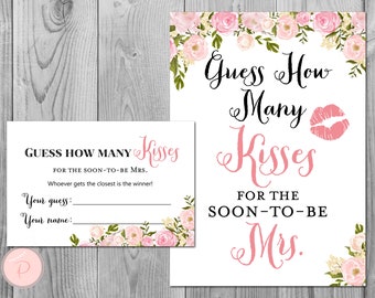 Peonies Guess How Many Kisses, Bridal Shower Game, Rustic Mason Jar, Bridal Shower Guessing Games, Bachelorette, Wedding WD67 TH18 TH13