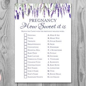Lavender Pregnancy How sweet it is Game, Pregnancy Game, Baby Shower Games, Digital Downloads, Printable Instant TH85 BABY