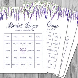 50 tarjetas de bingo de despedida de soltera de lavanda, tarjetas de bingo de despedida de soltera precargadas, tarjetas de bingo de ducha de parejas, TH85 imprimible instantáneamente