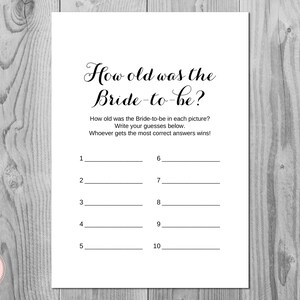 How old was the Bride to be Bridal Shower game, Guess the age of Bride, Bridal shower game, Bridal shower activity TG00 game TH00
