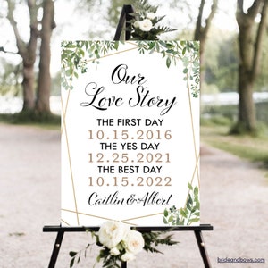 Greenery Our Love Story Sign, Personalized Special Dates Sign, Digital Wedding Date Sign, Wedding Gift, Bridal Shower Gift, PDF, TH93 WS43