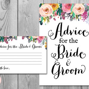 Advice for the Bride and Groom Card &amp; Sign, Printable Advice Cards ...