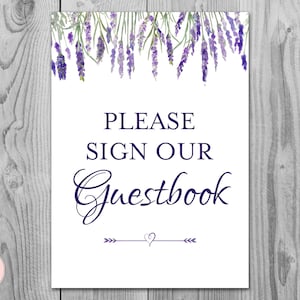 Purple Lavender Guestbook Sign, Sign our Guestbook, Printable Guestbook Sign, Wedding Guest book Sign, Engagement Party Guestbook TH85