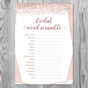 Rose Gold Confetti Bridal Word Scramble Bridal Shower Game, Bridal shower games, Bridal shower activity, Printable Game, Wedding TH95.1