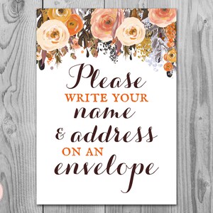 Fall Autumn Wedding Thank you return address, Write your name and address on an envelope sign, Printable sign, decoration sign wd82 TH40